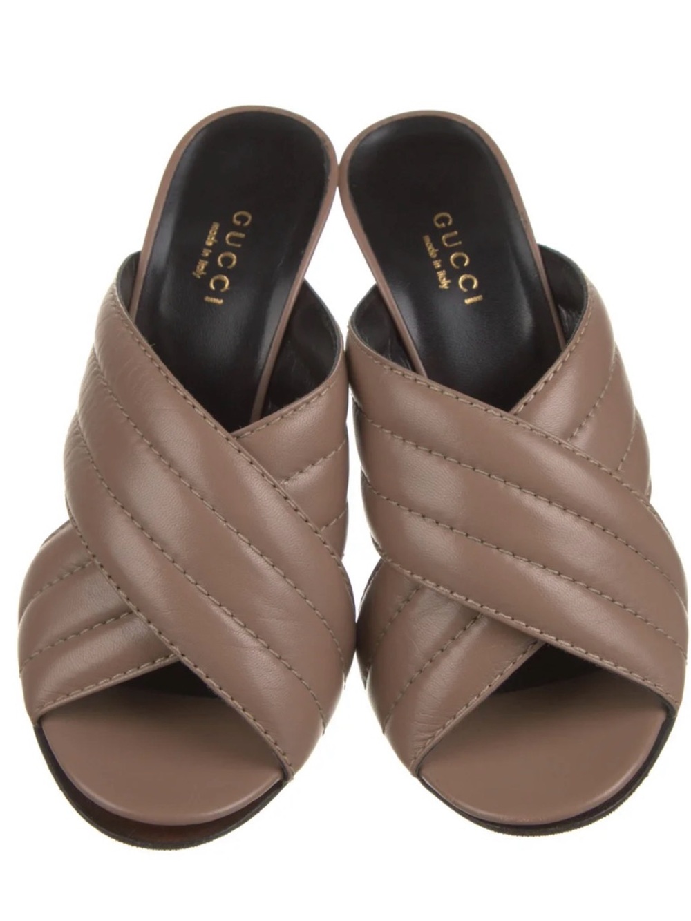 Gucci Taupe Quilted Leather Cross-Strap Slide Mules